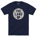 Born Into It The Land Cleveland Stamp T-shirt featuring a graphic design of Cleveland city and the brand logo.