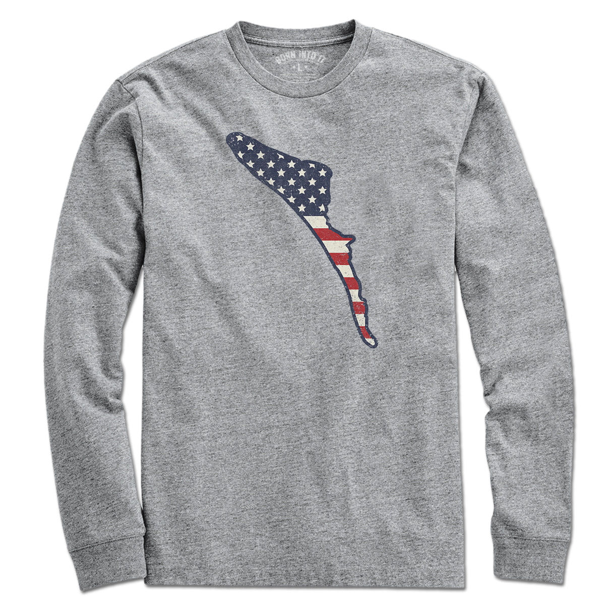 Born Into It Anna Maria Island Stars & Stripes T-shirt in gray, featuring patriotic star and stripe design on soft fabric.