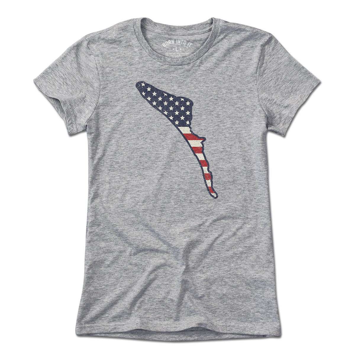 Born Into It Anna Maria Island Stars & Stripes T-shirt in light gray, featuring patriotic star and stripe design, casual style.