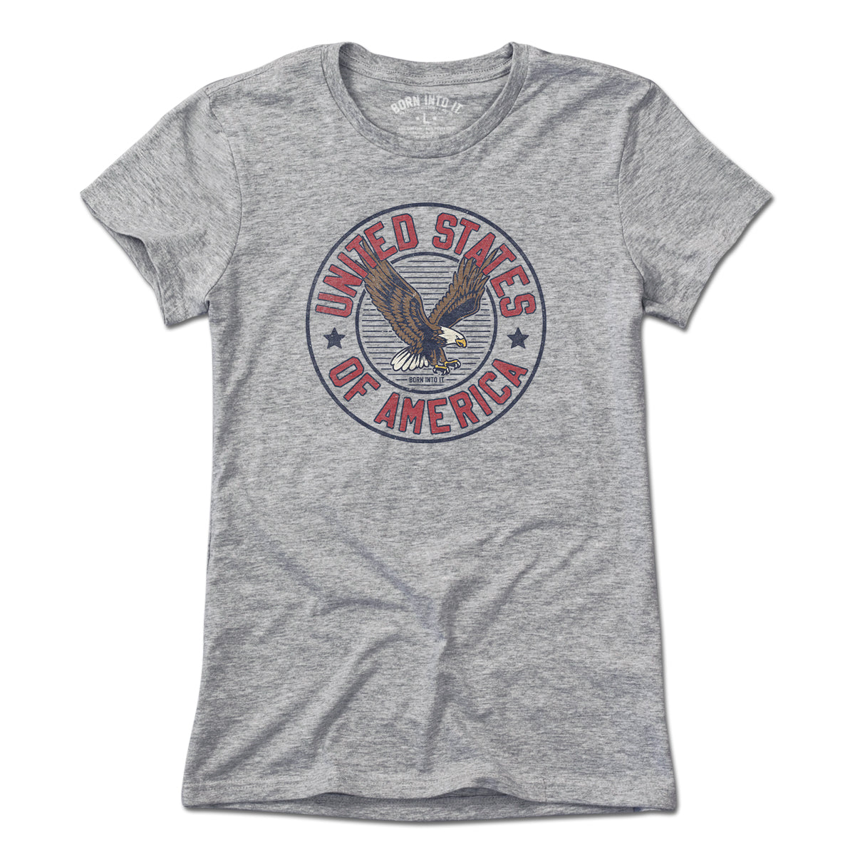 Born Into It USA Game Day T-Shirt in light gray, featuring patriotic design, perfect for supporting the USA team.