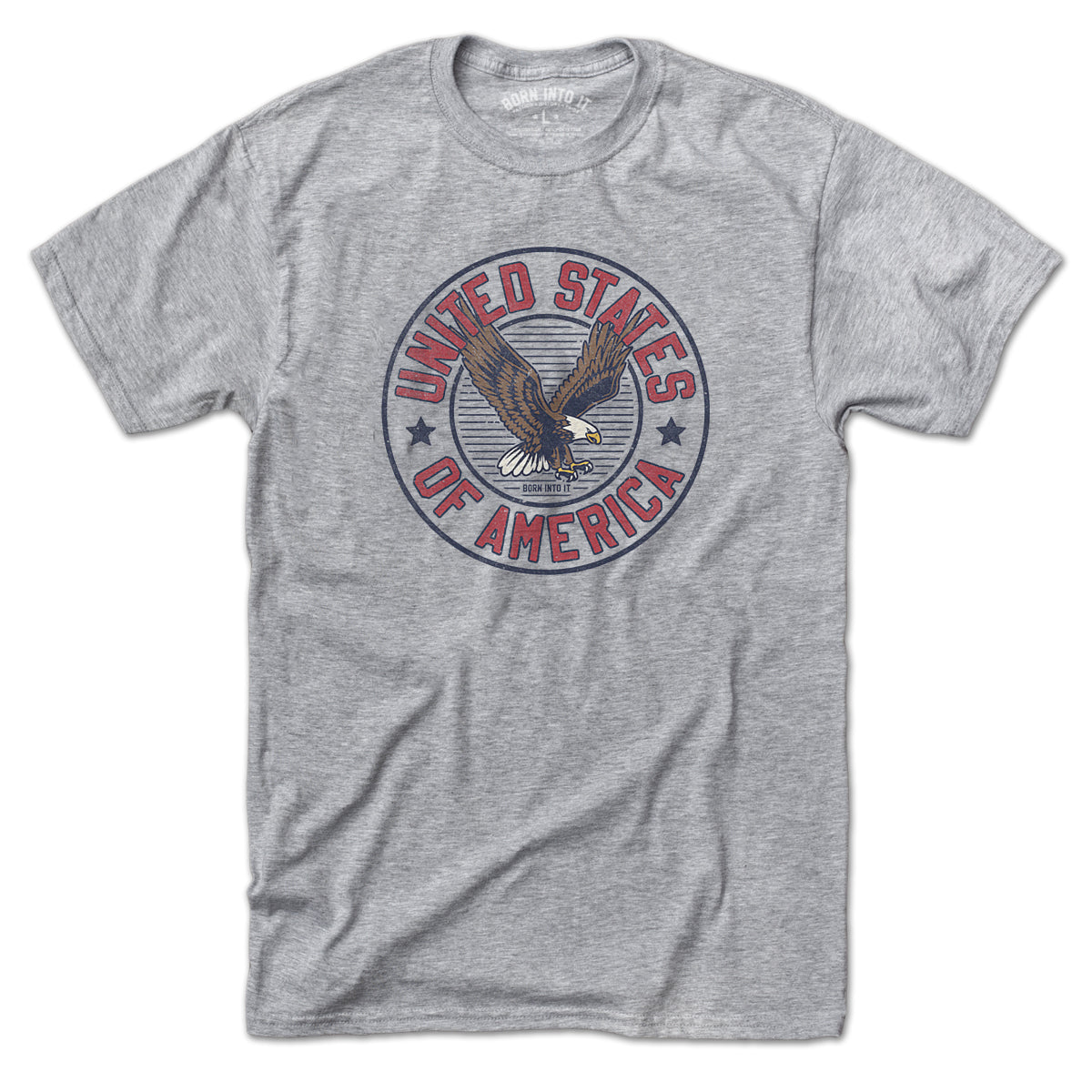 Born Into It USA Game Day T-Shirt, men's gray cotton T-shirt with patriotic USA graphic, perfect for sports fans.