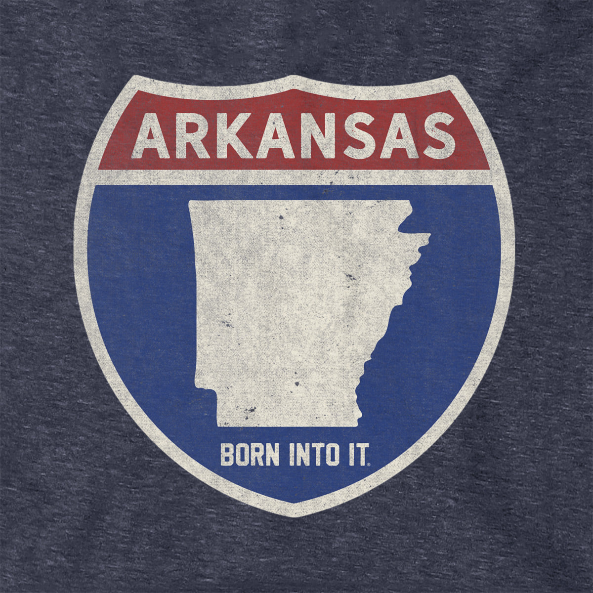 Born Into It Arkansas Interstate Sign hoodie, a cozy sweatshirt featuring a detailed interstate graphic on the front.