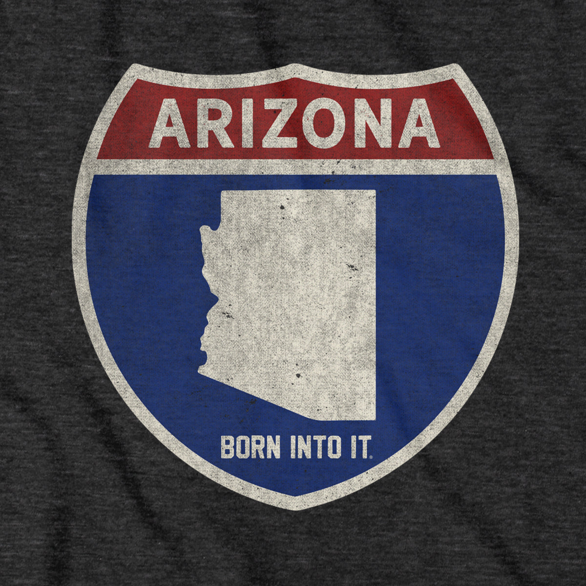 Born Into It Arizona Interstate Sign T-Shirt featuring a bold highway sign design on a casual cotton tee.
