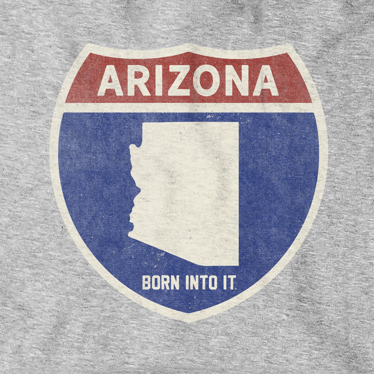 Born Into It Arizona Interstate Sign hoodie, gray sweatshirt featuring a highway sign graphic on the front.