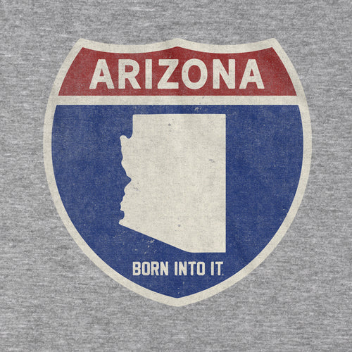 Gray Arizona Interstate Sign T-Shirt by Born Into It featuring a highway sign graphic on soft fabric.