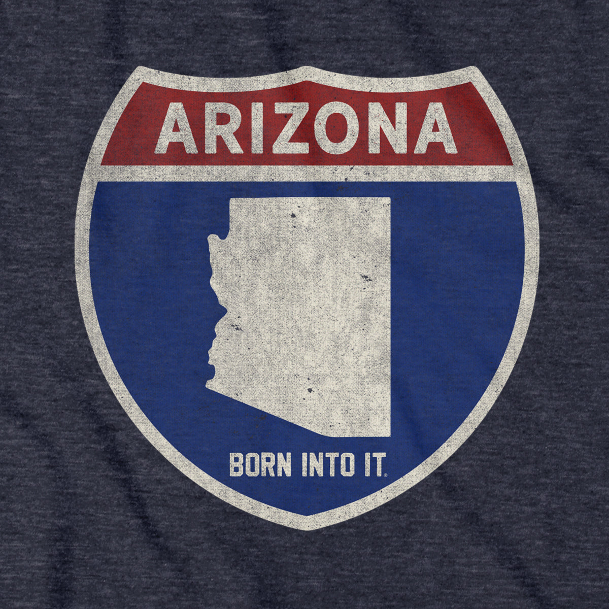 Born Into It Arizona Interstate Sign T-Shirt featuring a graphic of the Arizona highway sign on a black T-shirt.