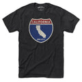 Born Into It California Interstate Sign T-Shirt featuring a graphic of the California highway sign on a flat-lay image.