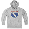 Born Into It California Interstate Sign Hoodie sweatshirt in gray with interstate highway graphic.