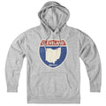 Born Into It Cleveland Interstate Sign hoodie, gray sweatshirt with vintage highway graphic, comfortable casual wear.