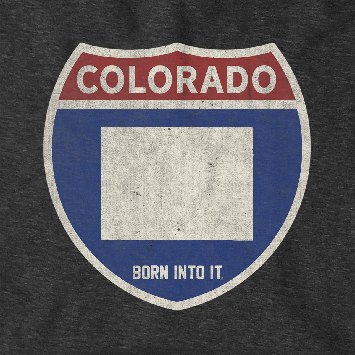 Born Into It Colorado Interstate Sign hoodie sweatshirt featuring a graphic of a highway sign on the front.