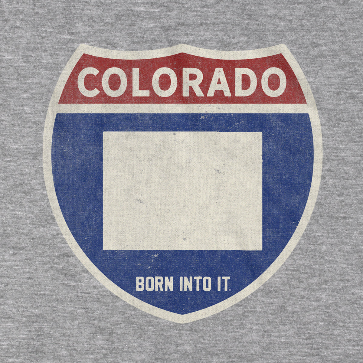 Gray Colorado Interstate Sign T-Shirt by Born Into It featuring a printed highway sign design on front.