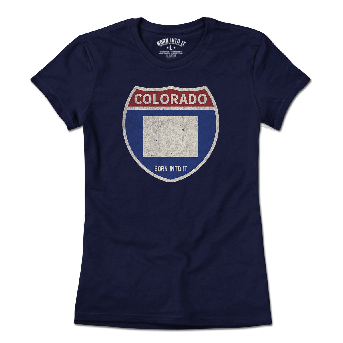 Light green Colorado Interstate Sign T-Shirt by Born Into It showing a graphic of the Colorado interstate highway sign.