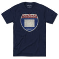 Born Into It Colorado Interstate Sign T-Shirt featuring a graphic design of interstate route signs on a casual tee.
