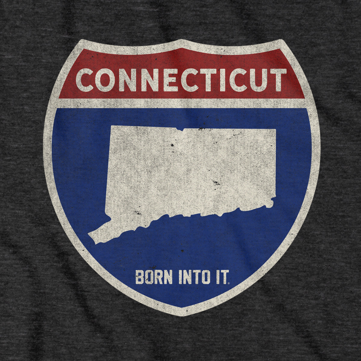 Born Into It Connecticut Interstate Sign T-Shirt featuring a bold interstate route graphic on soft fabric.