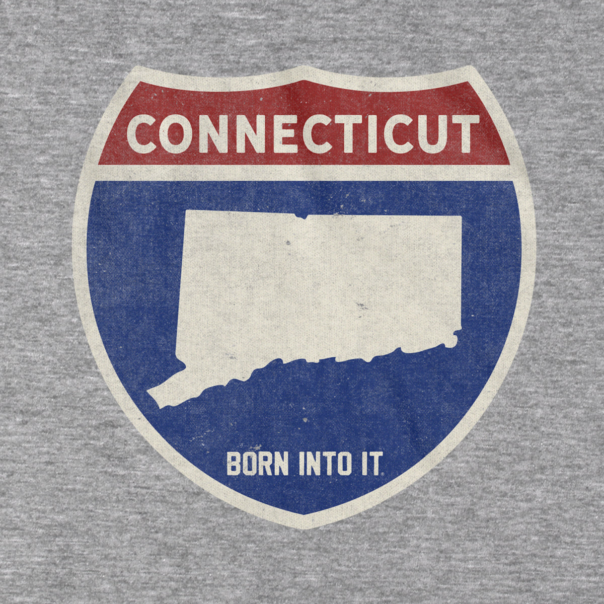Gray Connecticut Interstate Sign T-Shirt by Born Into It featuring a road sign graphic on the front.