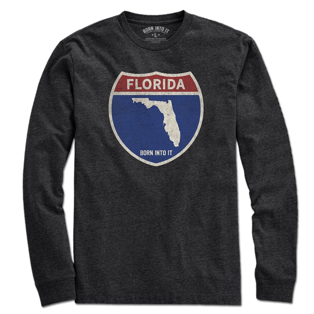 Born Into It Florida Interstate Sign T-Shirt featuring a graphic of a highway interstate sign on a casual T-shirt.