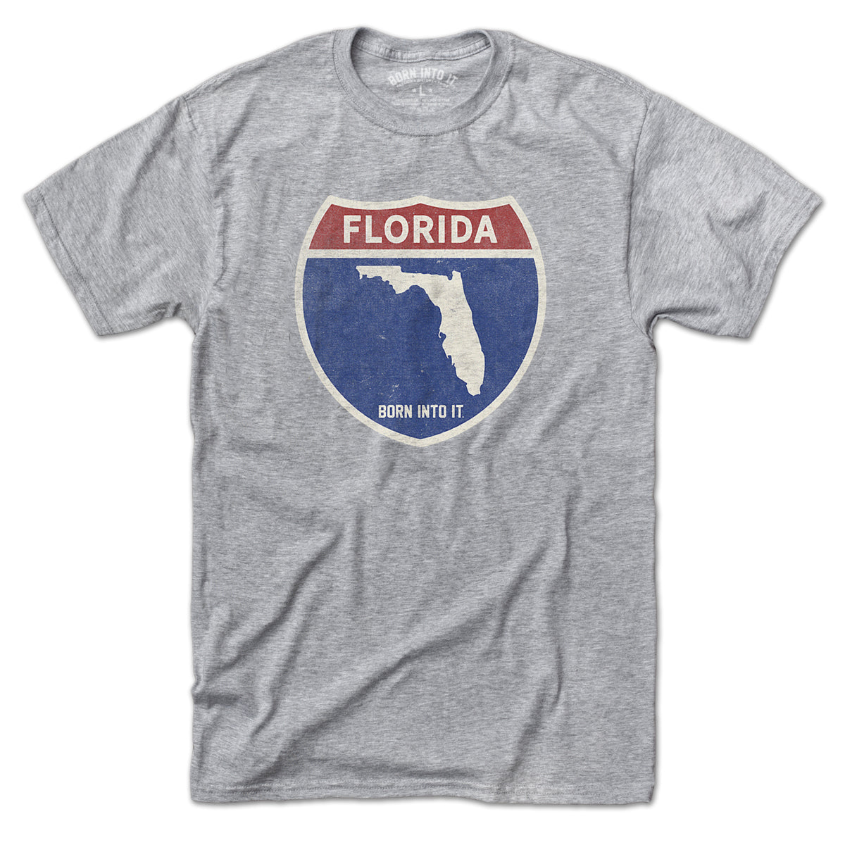 Gray Florida Interstate Sign T-Shirt by Born Into It featuring a highway sign graphic on the front.
