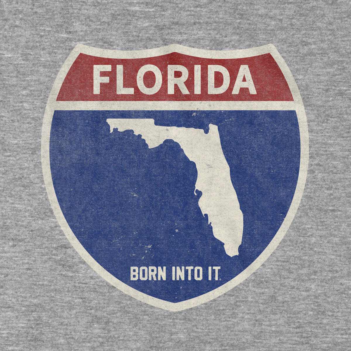 Gray Florida Interstate Sign T-Shirt by Born Into It featuring a bold interstate highway graphic and city names.