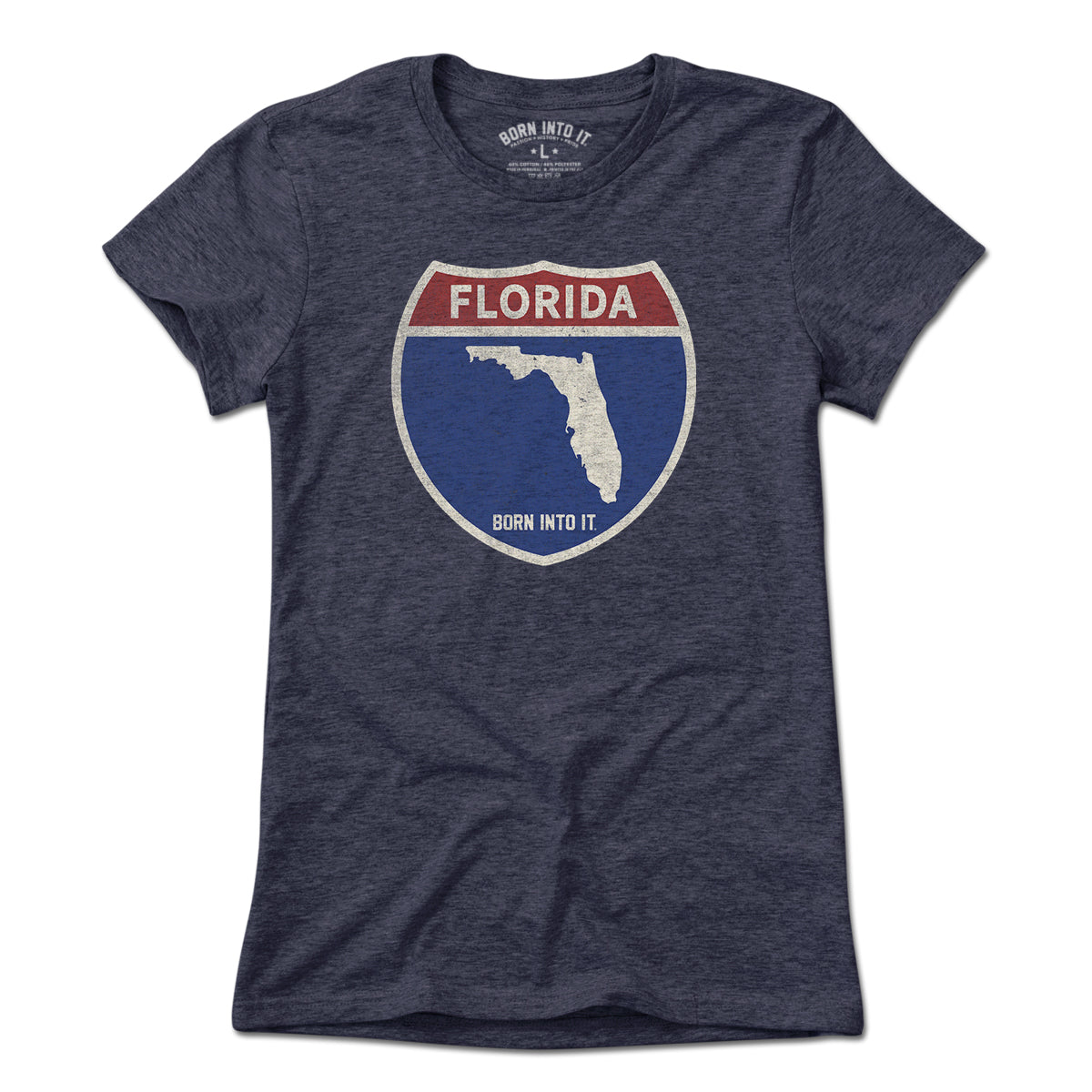 Light blue Florida Interstate Sign T-Shirt by Born Into It, featuring a detailed interstate highway graphic on the front.