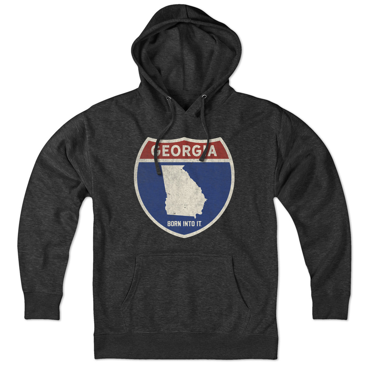 Born Into It Georgia Interstate Sign hoodie sweatshirt with a graphic of the Georgia interstate route, casual and comfortable fit.