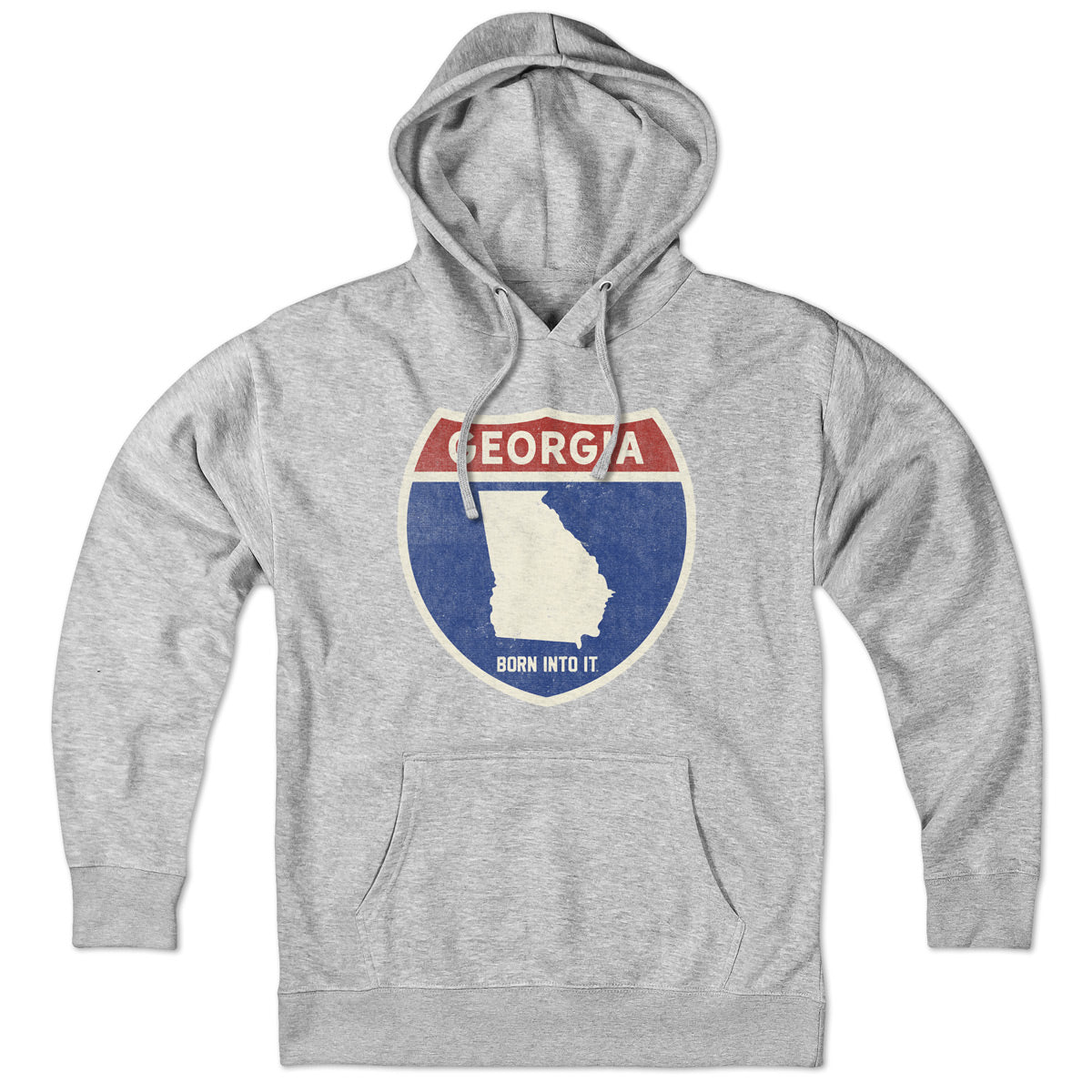 Born Into It Georgia Interstate Sign hoodie sweatshirt in gray, featuring a printed interstate sign graphic for casual wear.