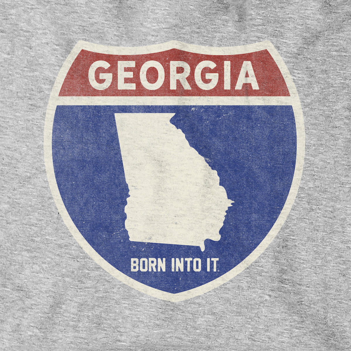 Born Into It Georgia Interstate Sign hoodie sweatshirt in gray, featuring a highway sign graphic on the front.