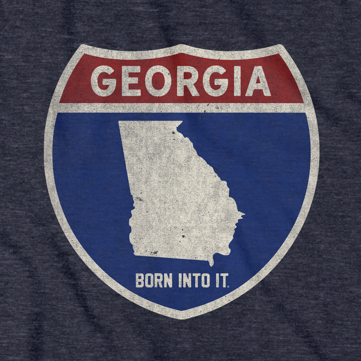 Born Into It Georgia Interstate Sign T-Shirt featuring a highway sign graphic on a casual T-shirt.