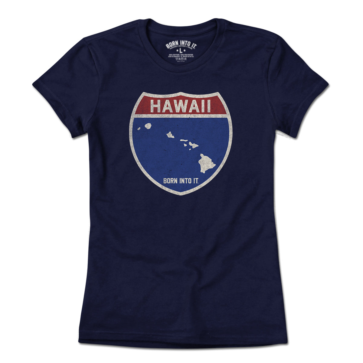 Light purple Hawaii Interstate Sign T-Shirt by Born Into It featuring a highway sign design on soft fabric.