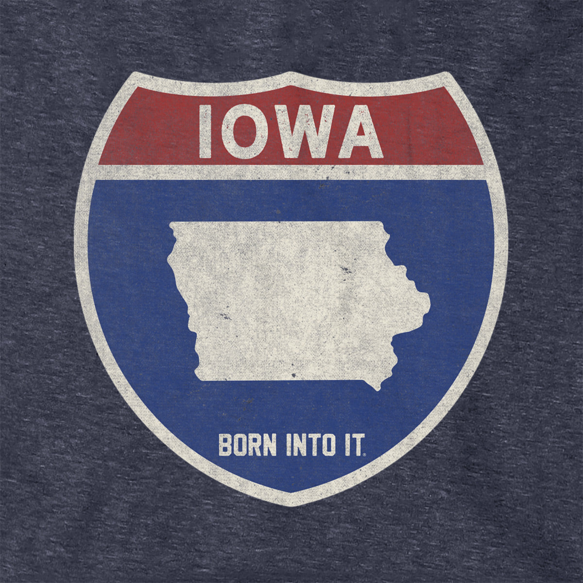 Born Into It Iowa Interstate Sign hoodie sweatshirt featuring a graphic print of the Iowa Interstate railroad sign.