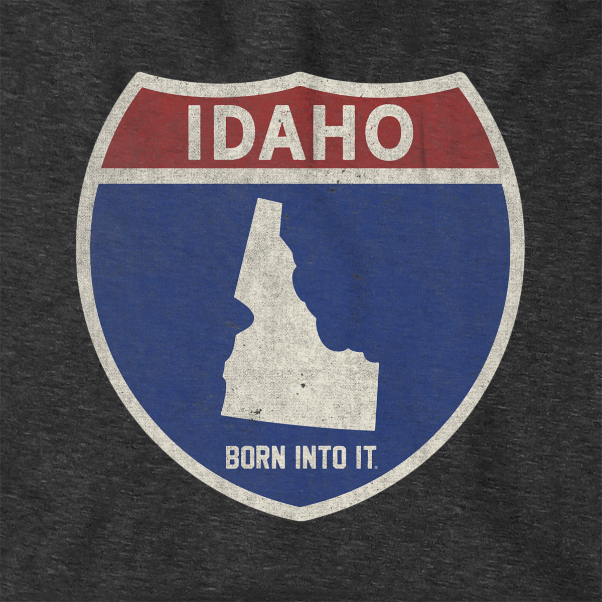 Born Into It Idaho Interstate Sign Hoodie sweatshirt featuring a graphic of Idaho highway signs on soft fabric.