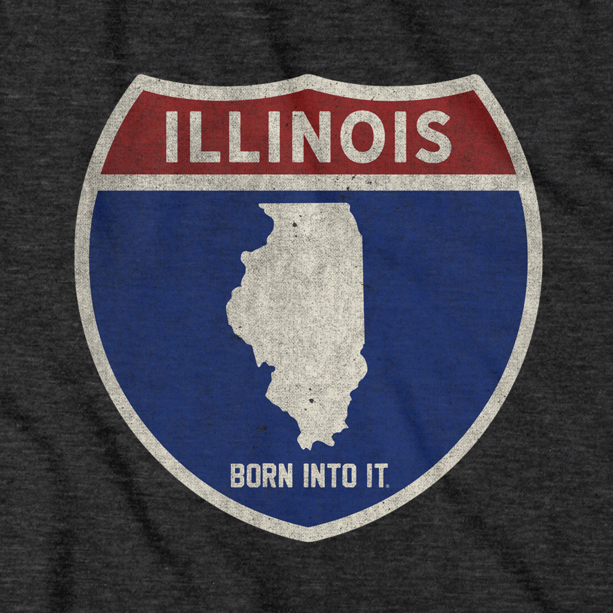 Born Into It Illinois Interstate Sign T-Shirt featuring a highway sign graphic on a casual T-shirt.