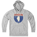 Born Into It Illinois Interstate Sign hoodie, gray sweatshirt with interstate highway design, casual and comfortable apparel.