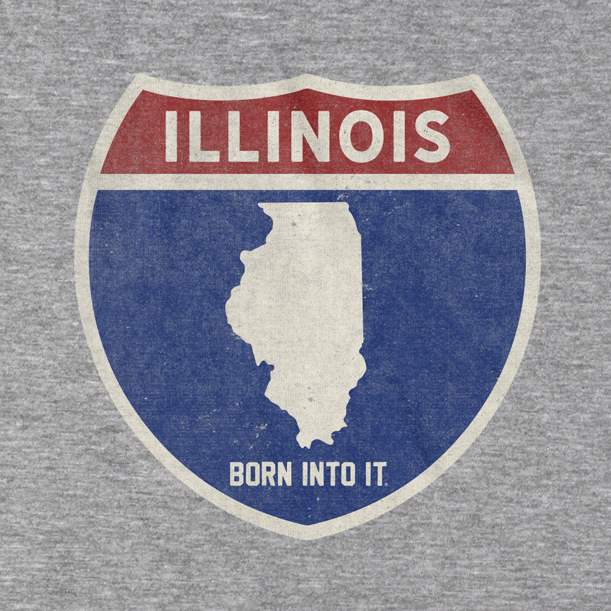 Gray Illinois Interstate Sign T-Shirt by Born Into It, featuring a highway sign graphic on the front.