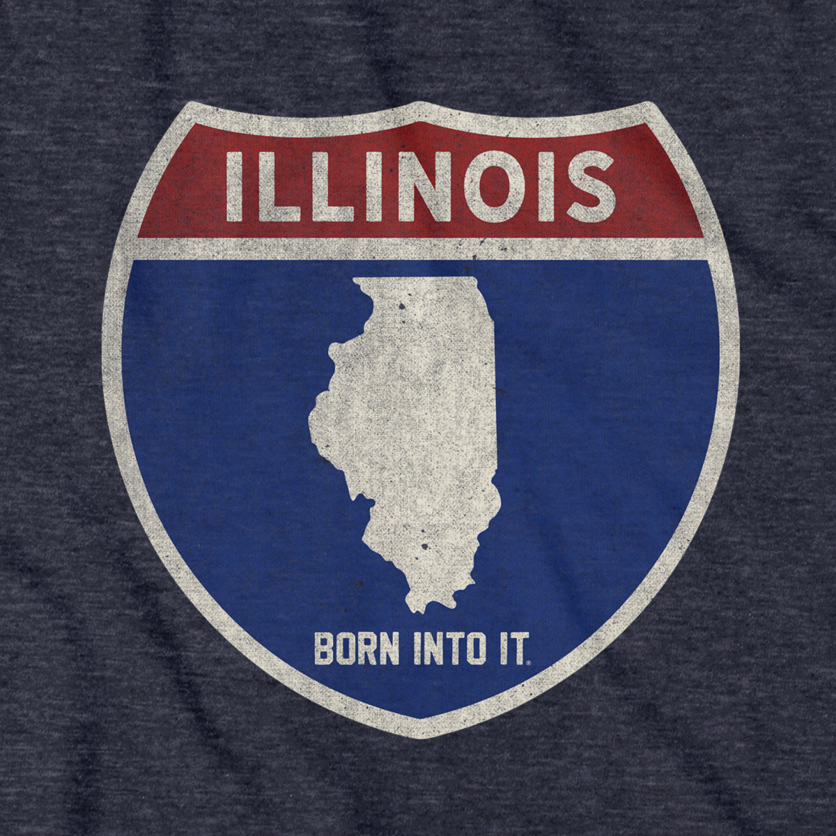 Born Into It Illinois Interstate Sign T-Shirt featuring a highway graphic on a black cotton tee.