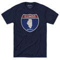 Born Into It Illinois Interstate Sign T-Shirt featuring a colorful graphic of the Illinois highway signs on a white background.