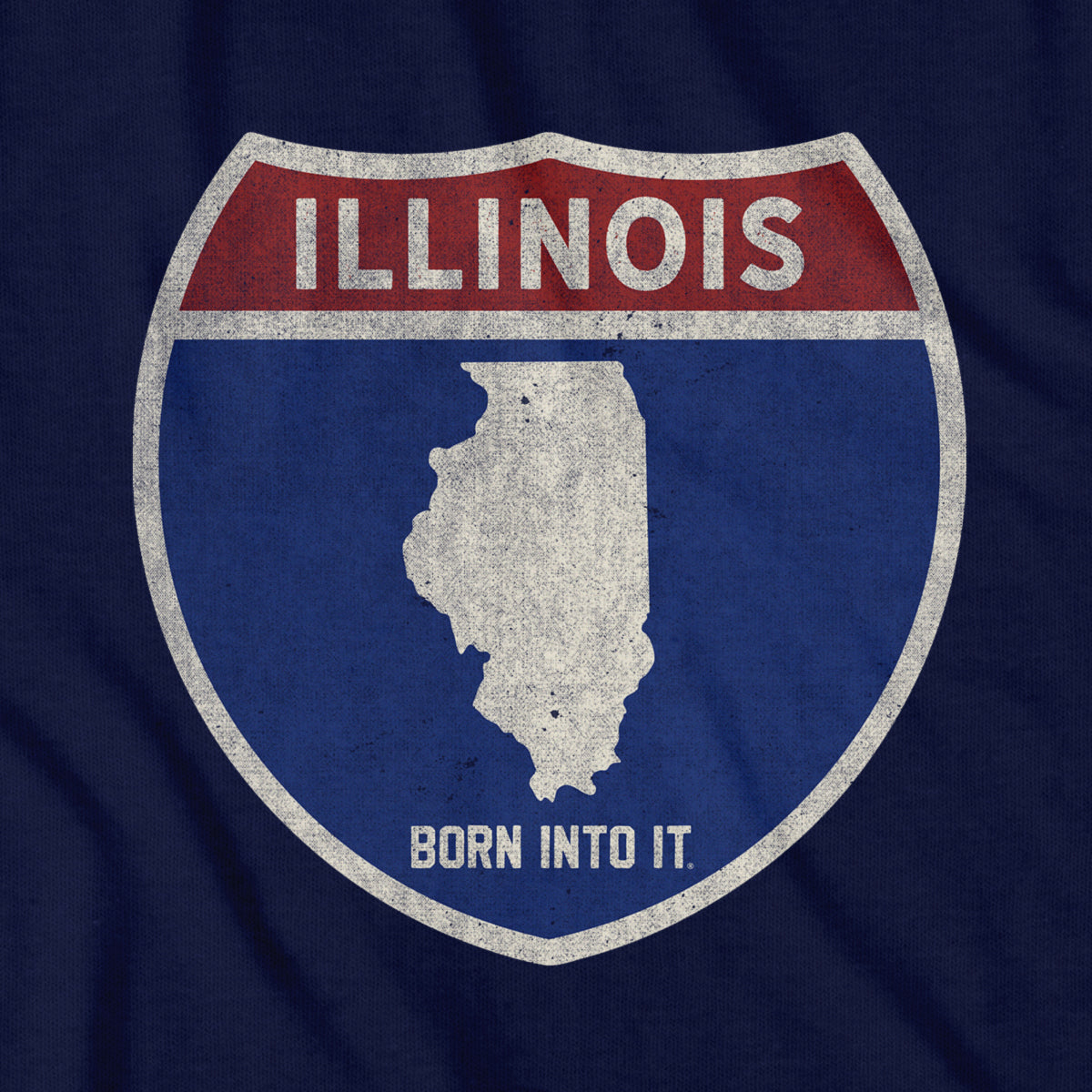 Born Into It Illinois Interstate Sign T-Shirt featuring a highway sign graphic on a casual T-shirt.