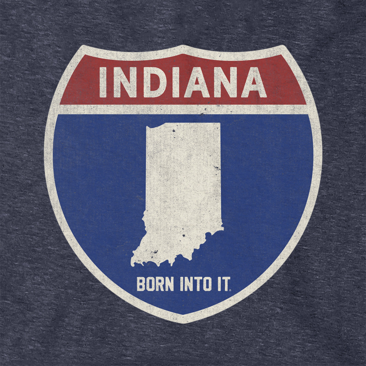Born Into It Indiana Interstate Sign hoodie, sweatshirt featuring interstate graphic and bold design, casual streetwear style.