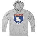 Born Into It Louisiana Interstate Sign hoodie, gray sweatshirt featuring interstate highway graphic on front, casual and comfortable.