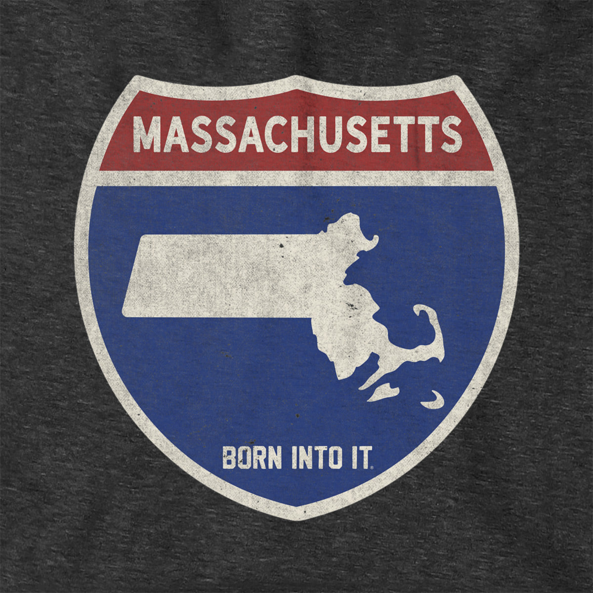 Born Into It Massachusetts Interstate Sign Hoodie, a comfortable sweatshirt featuring the iconic highway design and branding.