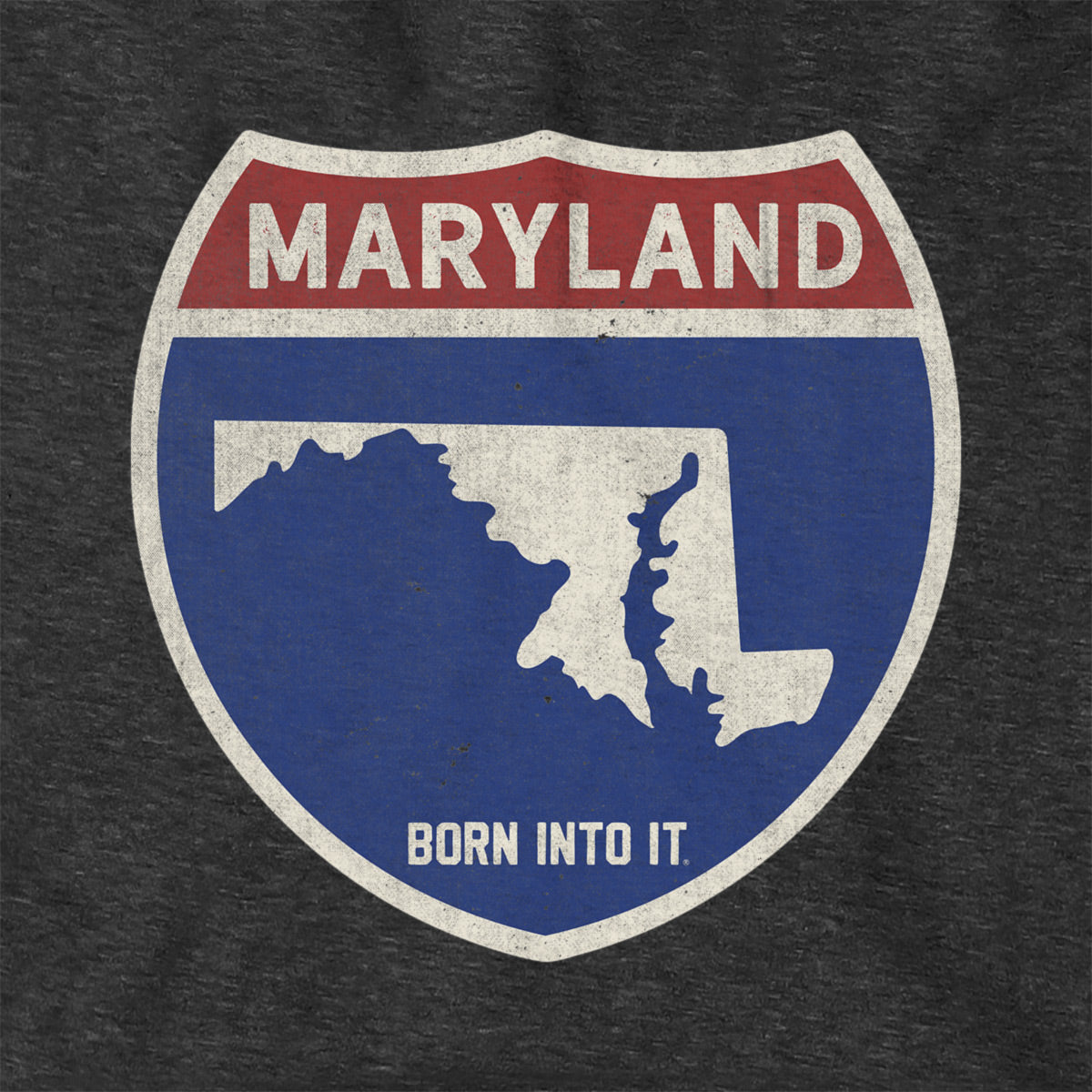 Born Into It Maryland Interstate Sign hoodie, gray sweatshirt with Maryland highway graphic and interstate design.