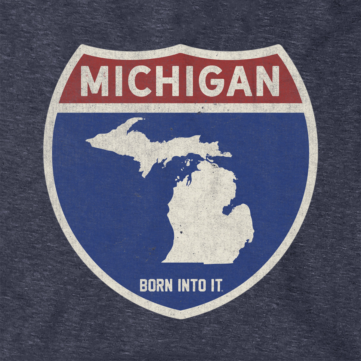 Born Into It Michigan Interstate Sign hoodie sweatshirt featuring a graphic of the Michigan interstate sign on soft fabric.