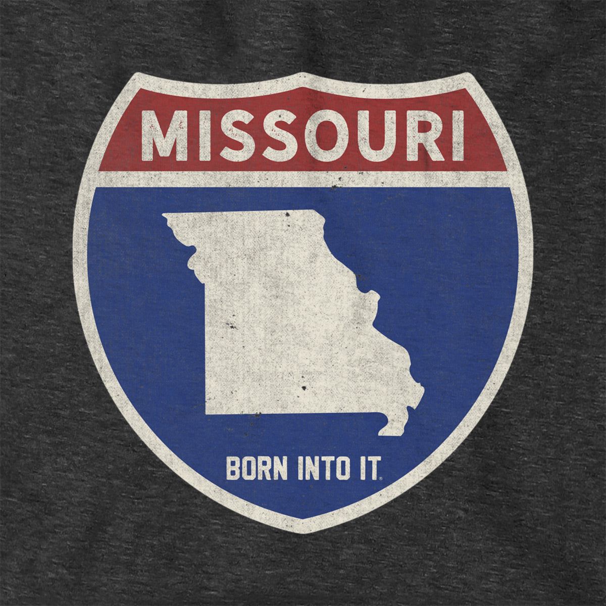 Born Into It Missouri Interstate Sign hoodie sweatshirt with bold interstate graphic on front, casual and comfortable fit.