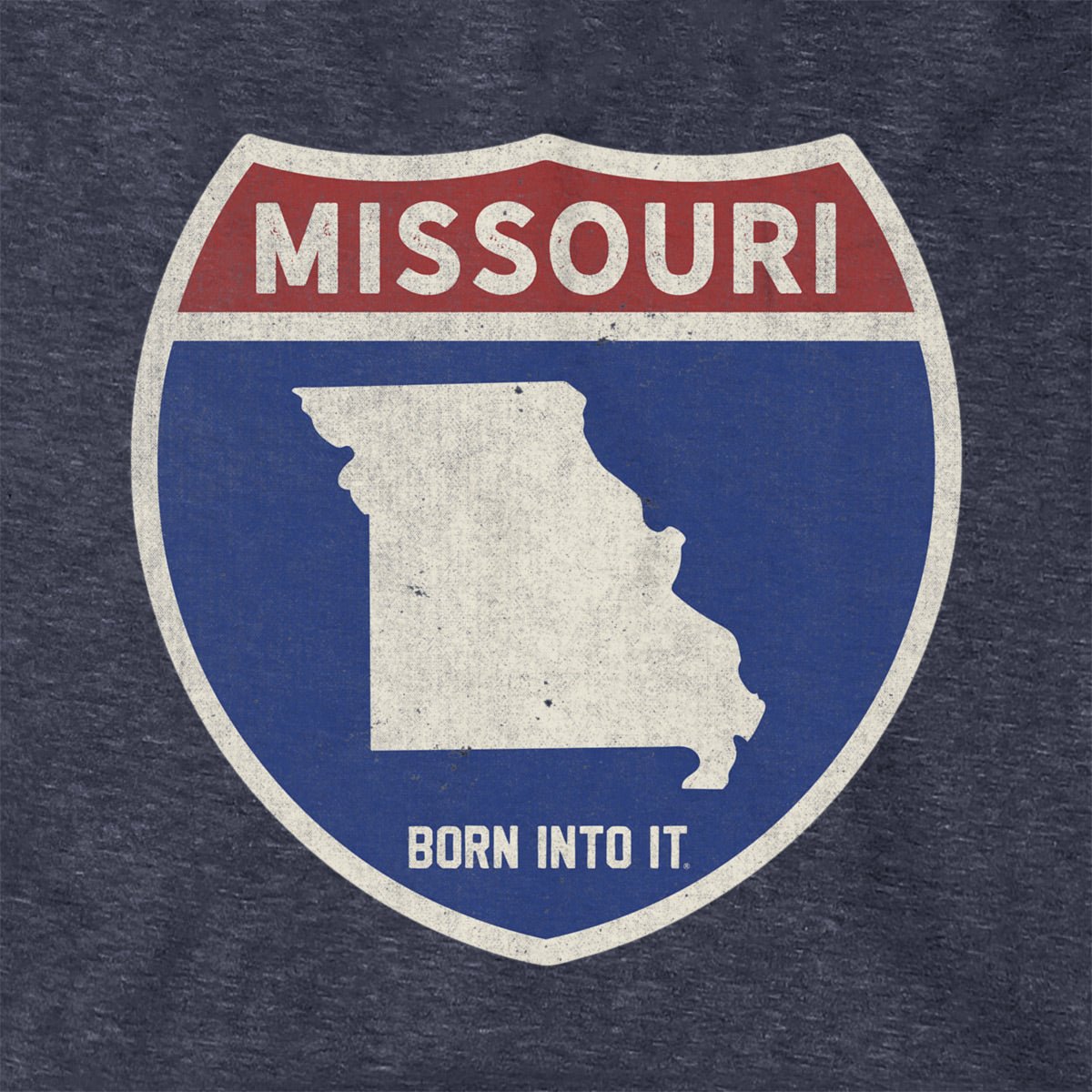 Born Into It Missouri Interstate Sign hoodie, a sweatshirt featuring a detailed Missouri interstate graphic on the front.