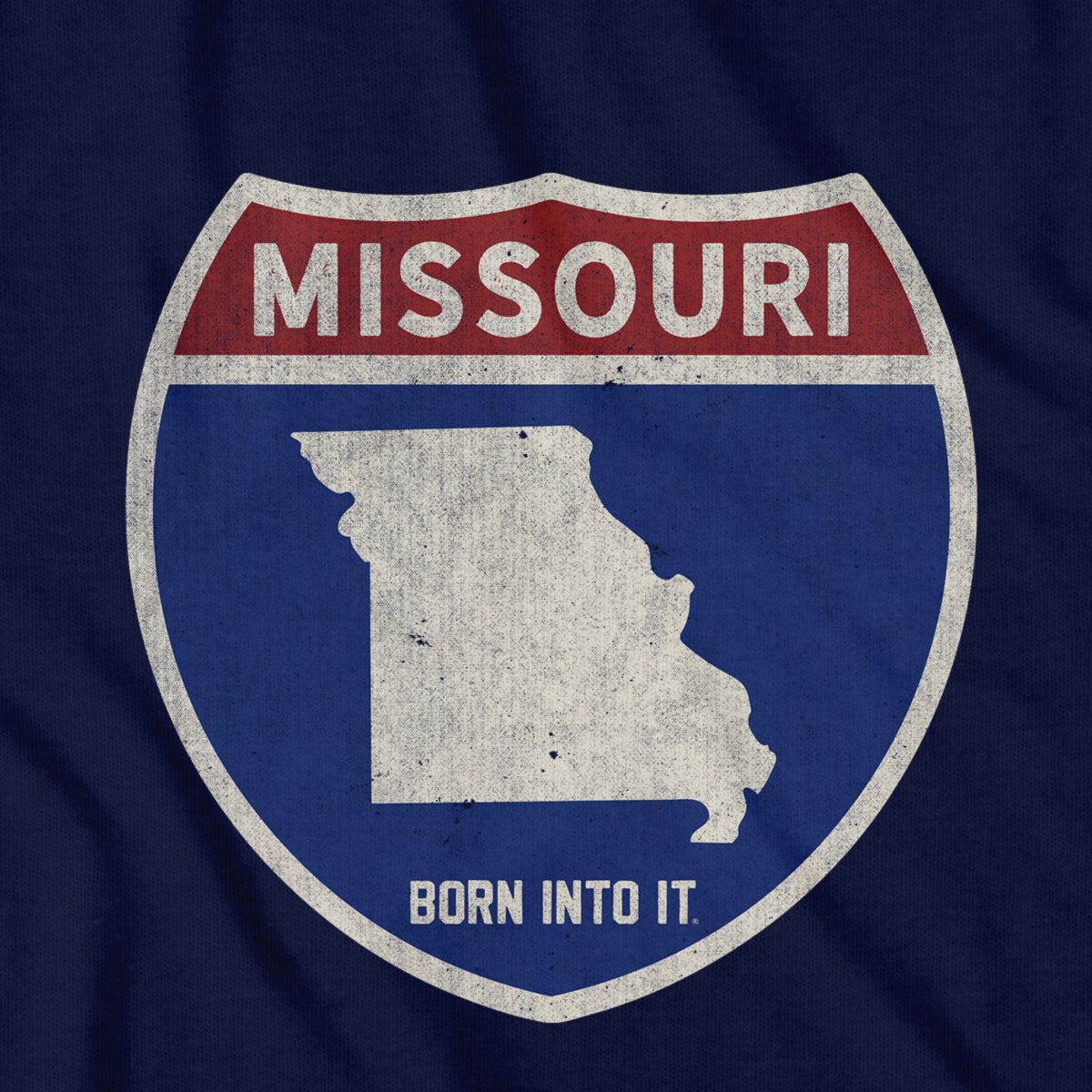 Born Into It Missouri Interstate Sign T-Shirt featuring a detailed graphic of interstate signs on a casual cotton tee.