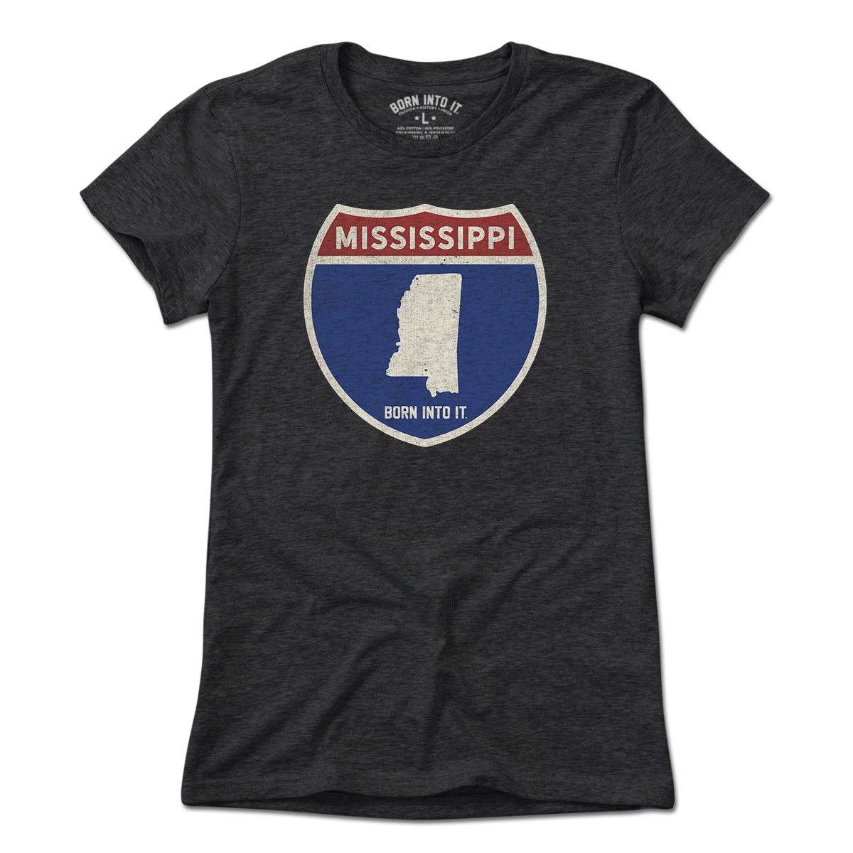 Born Into It Mississippi Interstate Sign T-Shirt, light-colored, casual cotton tee with interstate graphic design.