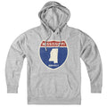 Born Into It Mississippi Interstate Sign hoodie sweatshirt in gray with a graphic of the interstate sign on the front.