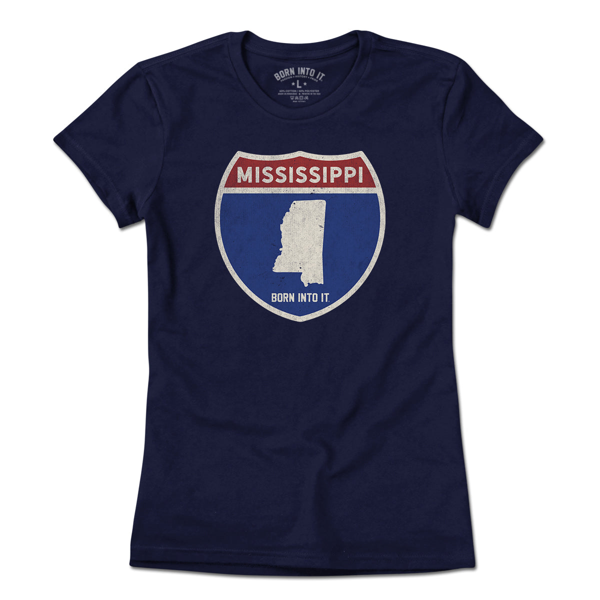 Light green Mississippi Interstate Sign T-Shirt by Born Into It, featuring a detailed interstate highway graphic on the front.