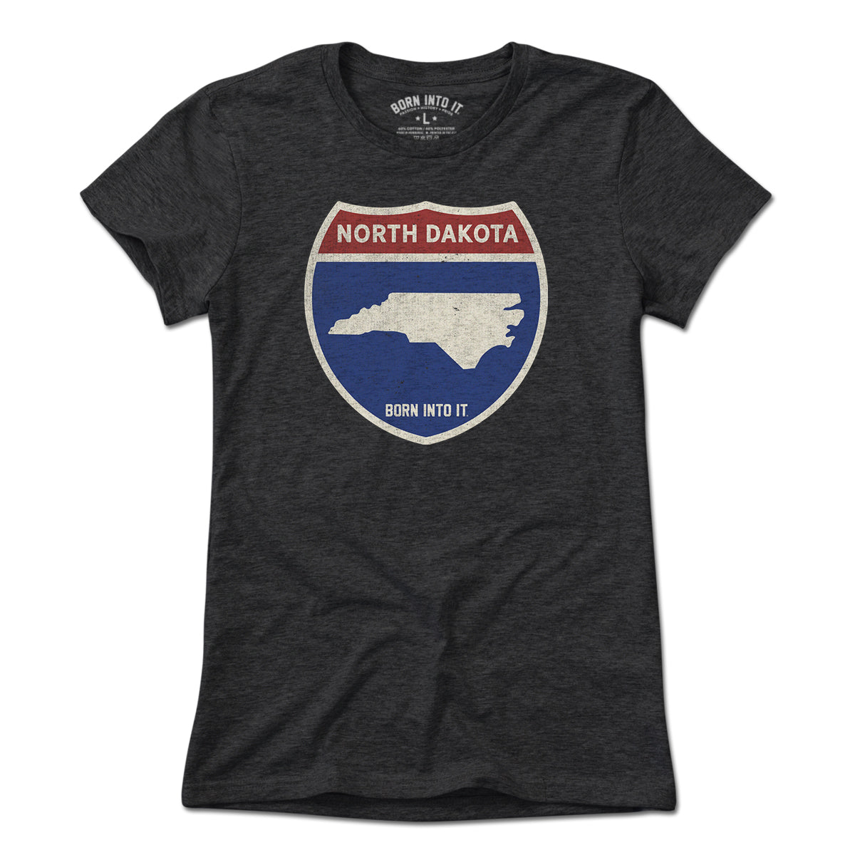 Light green North Dakota Interstate Sign T-Shirt by Born Into It featuring a graphic of the state highway sign on the front.