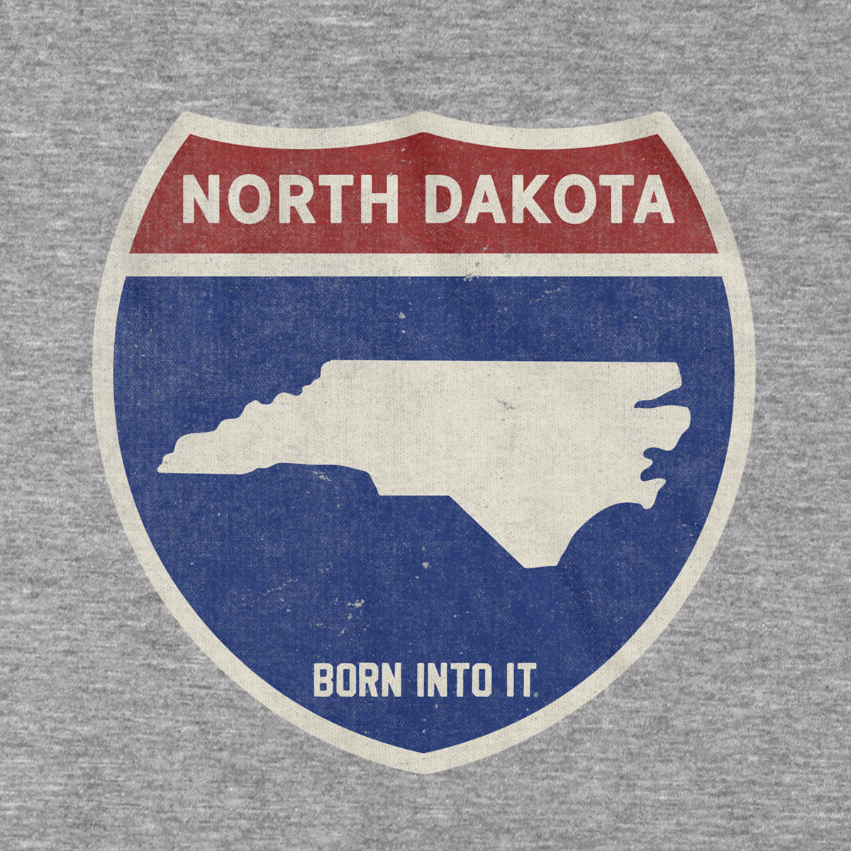 Gray North Dakota Interstate Sign T-Shirt by Born Into It featuring highway design and bold interstate graphics.