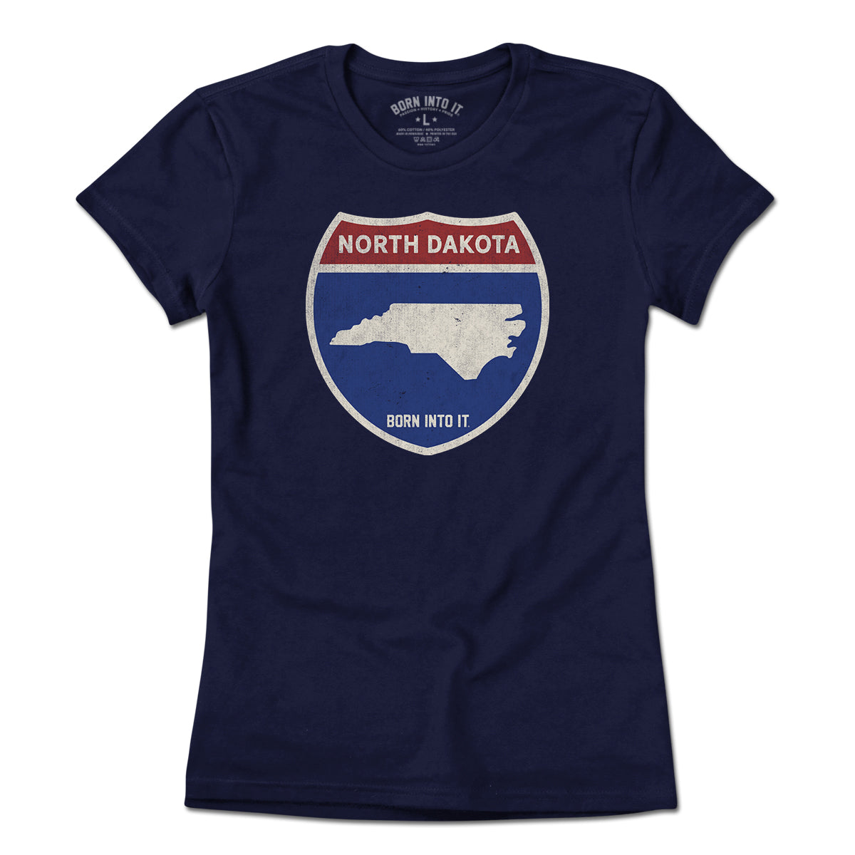 Light green North Dakota Interstate Sign T-Shirt by Born Into It featuring a detailed interstate highway design.